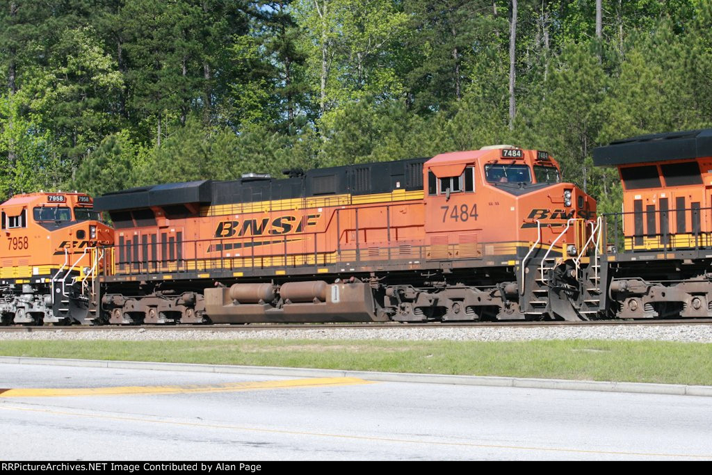 BNSF 7484 runs third in a quartet of units 